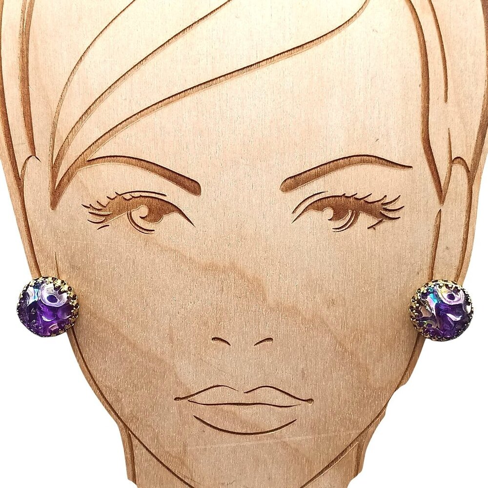 Vintage Austrian Irridescent Lucite Clip-On Earrings Gold-ToneRetro Jewelry
